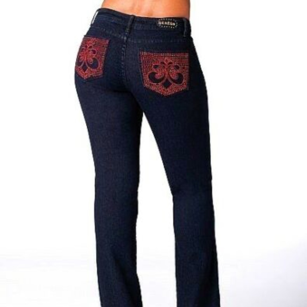 NEW Dereon Beyonce Stud Y2K Rhinestone RED SPARKLE Stretch Jeans 14 W PLUS